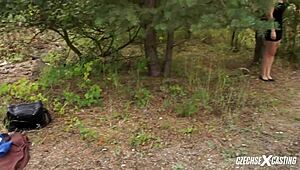 She nails her first porn casting outdoors!