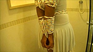 Brazilian Slave Bathes in Shower Bondage