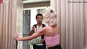 Asian Guy Delivers Hard Dick Pounding to Hungry Petite White Girl!