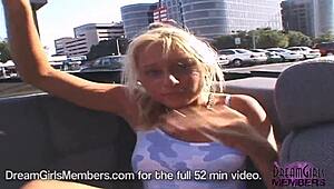 Hot blonde intensely flashes nude in the backseat