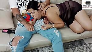 Massage turns into deepthroat with stepmother