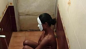 hot bathroom lesbian action with handjob and anal