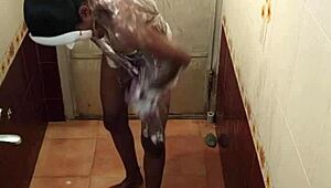 hot bathroom lesbian action with handjob and anal