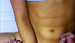 Shy university friend shares bed after party, leading to cheating orgasm!