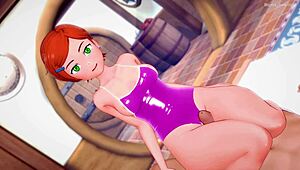 Gwen turns perverted and craves a big cock between her legs in this adult parody version.