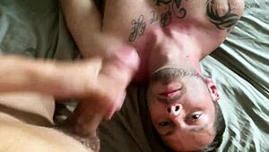 My roommate’s huge dick in gay blowjob with cum