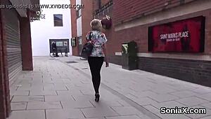 unfaithful english milf lady sonia slyly flashes her massive hooters to tease