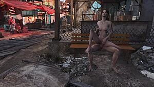 I explore fallout 4 diamond city in a public outdoor fuck with brunette