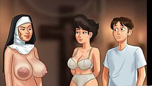 Summertime Saga church milf caught fucking herself with police baton in wild game