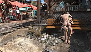 I explore fallout 4 diamond city in a public outdoor fuck with brunette