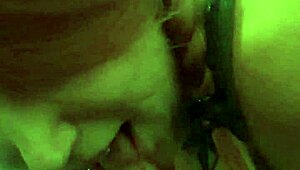 Redhead MILF giving blowjob to voyeur with music