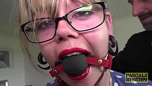 Chubby sub restrained and hammered by maledom pascal white