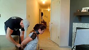 Loan shark forces cuckold boyfriend to watch humiliating deepthroat and ass spreading