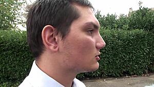 Two bisexual guys team up to pleasure a cute brunette. They take turns with intense action.