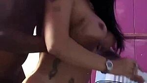 watching tv with a big black guy, interracial blowjob on his huge cock, then fucking her big pussy milf style for a facial cumshot