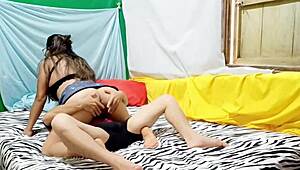 It's my turn to parade, so I practice sexy dances at home. Then my stepbrother enters, I seduce him, and ride his tiny cock!