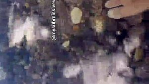 brunette exhibitionist bathes in river with tits out touching herself