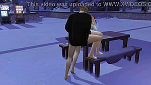 in this 3d anime, me n my girl r sucking n licking in public on a snowy day