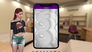 Petite redhead eats ramen in summer city game scene!