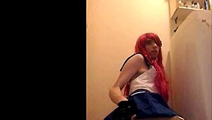 solo trap jerks off and swallows cum