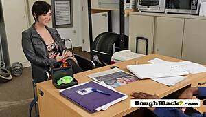 Gorgeous Hottie Gags on Director’s Big Black Cock Before Riding