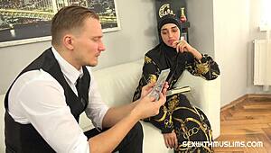 hey, wanna see a sweet hijab woman try a salesman's dick instead of clothes?