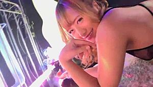 Why is moe hazuki dancing lewdly before getting oiled and fucked hard in this jav show?
