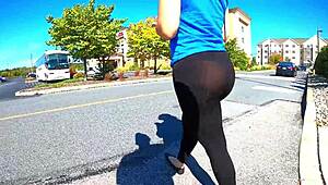 43yo wife in insanely transparent leggings, daring to flash in public
