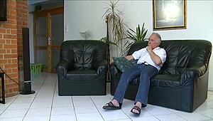 young russian chick gags on old man's shaft