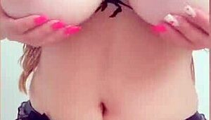 Petite teen intensely plays with her big natural tits to orgasm.