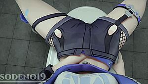 silver wolf caught masturbating, gives footjob and blowjob