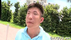 Blindfolded stud tricked into oral sex by hunk