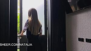 the schoolgirl betrays she sucks cock when she comes home with reddened knees