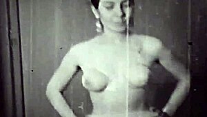 Suggestive Vintage Vibe with Hairy Beaver Stripping Down Slow