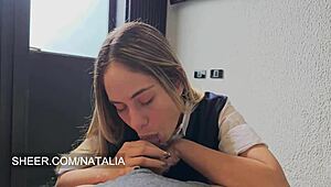 the schoolgirl betrays she sucks cock when she comes home with reddened knees