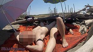 Ever caught flashing cock on a public beach with Misscreamy helping?