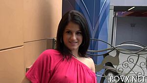 that erected pecker is perfect for her shaved vagina