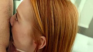 Fiery redhead Madi Collins deepthroats handyman for hot reward