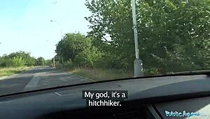 uhh, picked up this hitchhiking student n she rode my fat cock in public