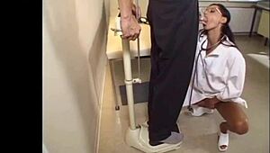 Hot milf sucks big dick with glasses