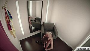 Czech hottie Sabrisse fingers her tight asshole in stockings shop