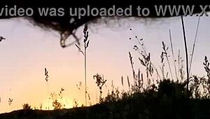 Peeing outdoors in risky forest toilet with bold moves