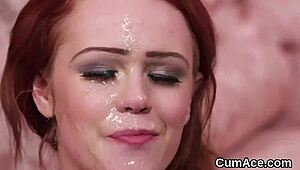Hot Honey Gets Sperm Load on Face Swallowing Every Drop