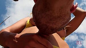 hot shemale in bondage for outdoor threesome fun