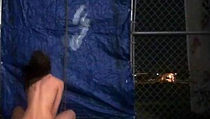 Stranded teen 18+ rides dick roughly while blowing it outdoors