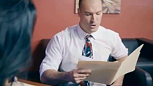 Busty Office Slut in Stockings Performs Blowjob and Receives Anal