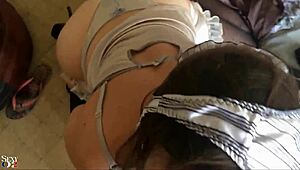 French amateur gives POV blowjob in sexy lingerie