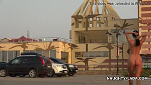 nude and barefoot milf flashing boobs in public streets