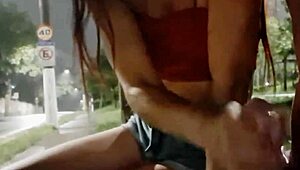 Risky Handjob for Hot Brunette at Bus Stop in Public!