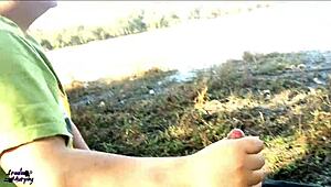 latina blowjob at the lake in public